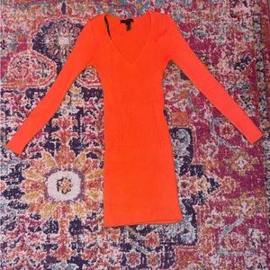 Forever 21 Bright Orange Fitted Sweater Dress Size Small